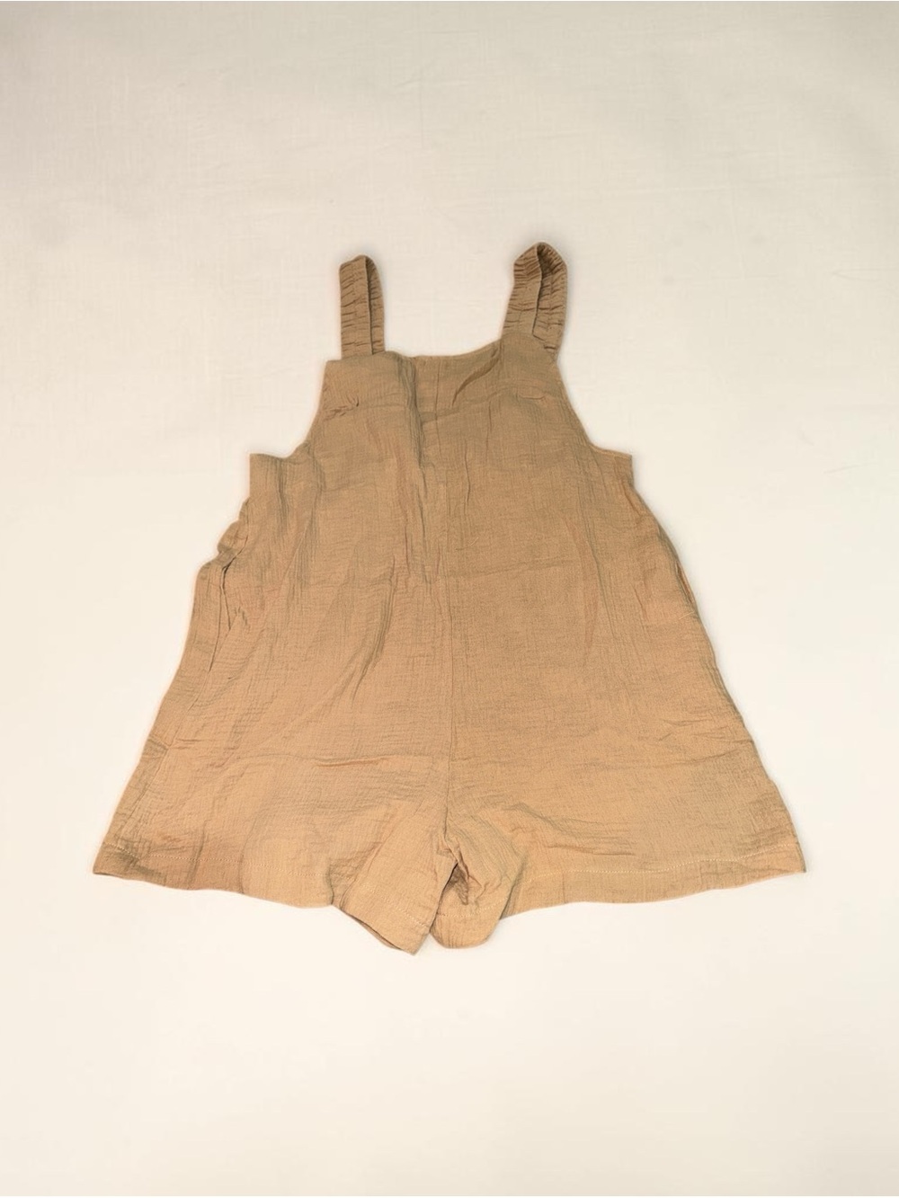 Woman’s  Tan Cotton Romper Overall Shorts (M)
